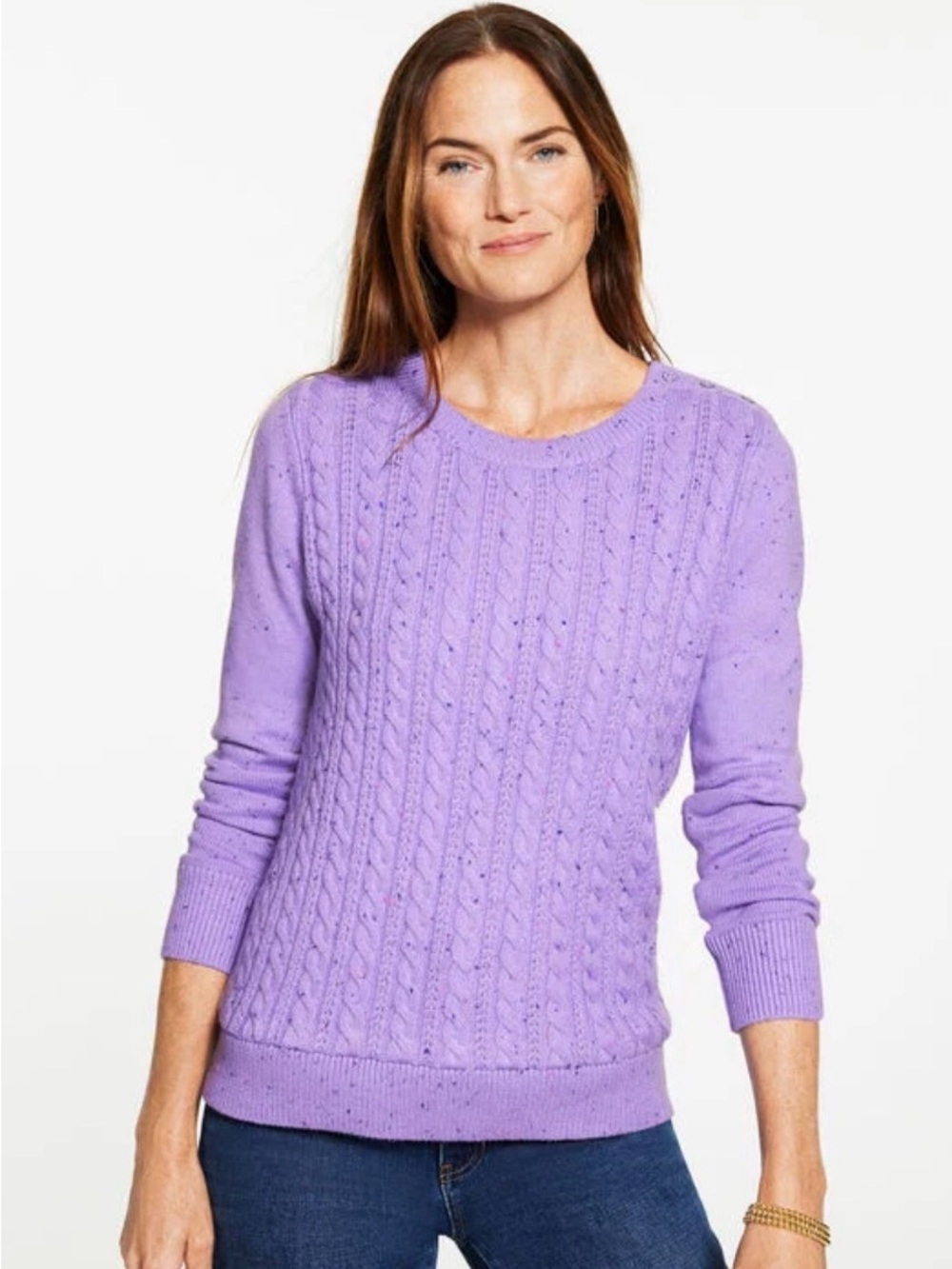 Talbots Lavender Cable-Knit Crewneck Sweater